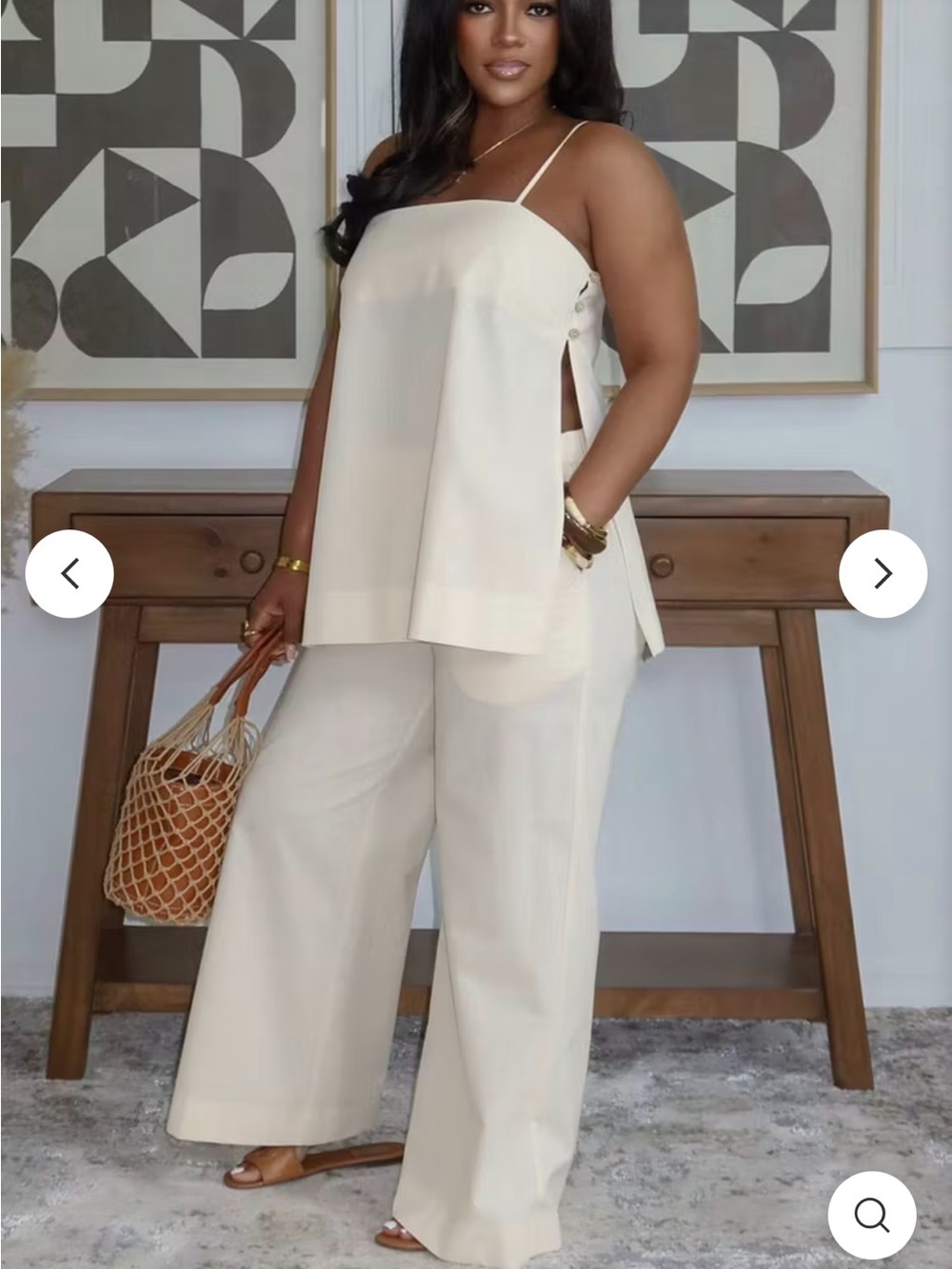 Women's Cream Wide-Leg Jumpsuit Set